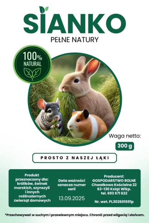 Sianko siano dla królika, świnki morskiej, szynszyla, gryzoni 300 g