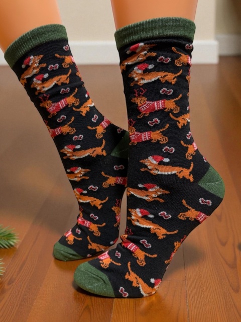 Skarpetki Świąteczne Jamniki Damskie (czarne)