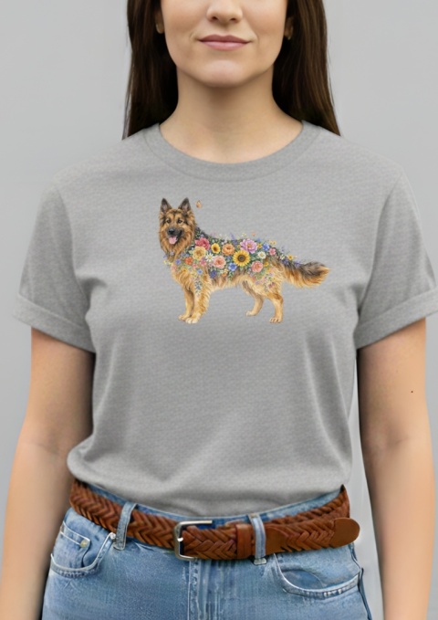 Koszulka z Owczarkiem Niemieckim Flowers