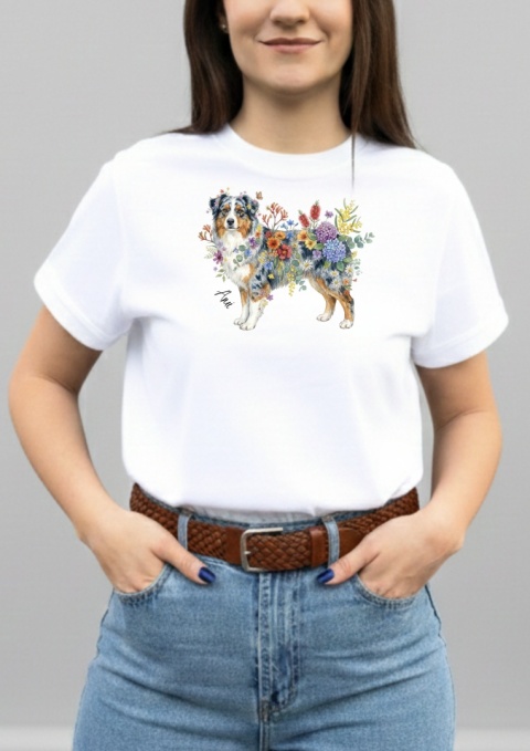 Koszulka z Owczarkiem Australijskim Flowers