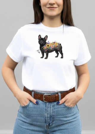 Koszulka z Buldogiem Francuskim Flowers