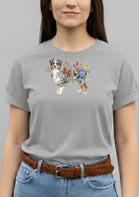 Koszulka z Owczarkiem Australijskim Flowers