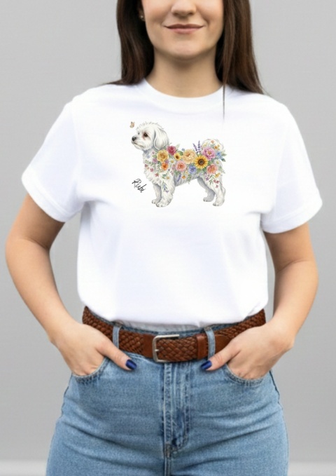 Koszulka z Maltańczykiem Flowers