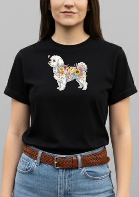 Koszulka z Maltańczykiem Flowers