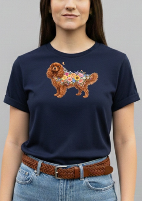 Koszulka z Cavalier King Charles Spaniel Flowers