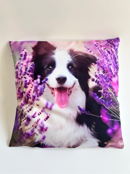 Poszewka na poduszkę z Border Collie lawenda