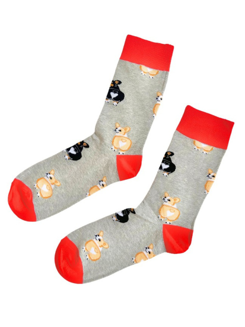 Skarpetki męskie z Corgi szaro-czerwone Skarpetki męskie z Corgi szaro-czerwone