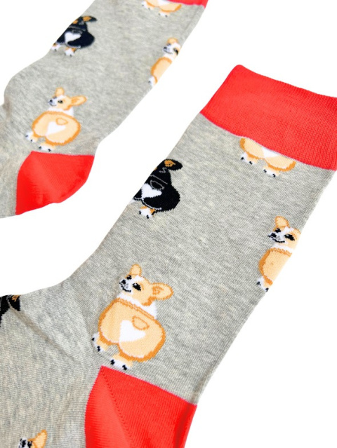 Skarpetki męskie z Corgi szaro-czerwone Skarpetki męskie z Corgi szaro-czerwone